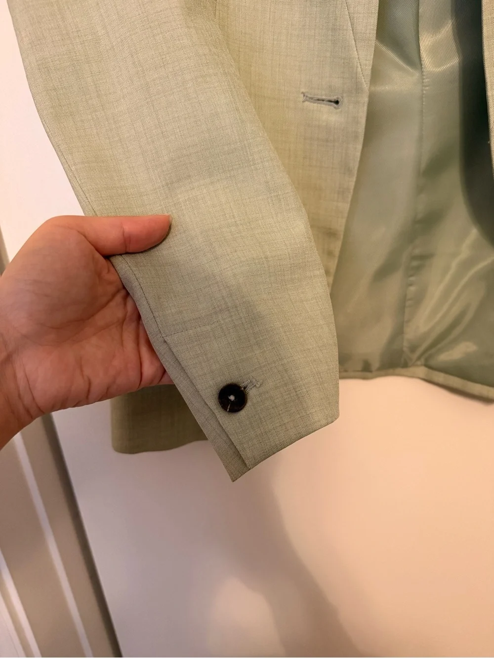 Zara Sage Green Inverted Lapel Blazer - Single Button - Size M